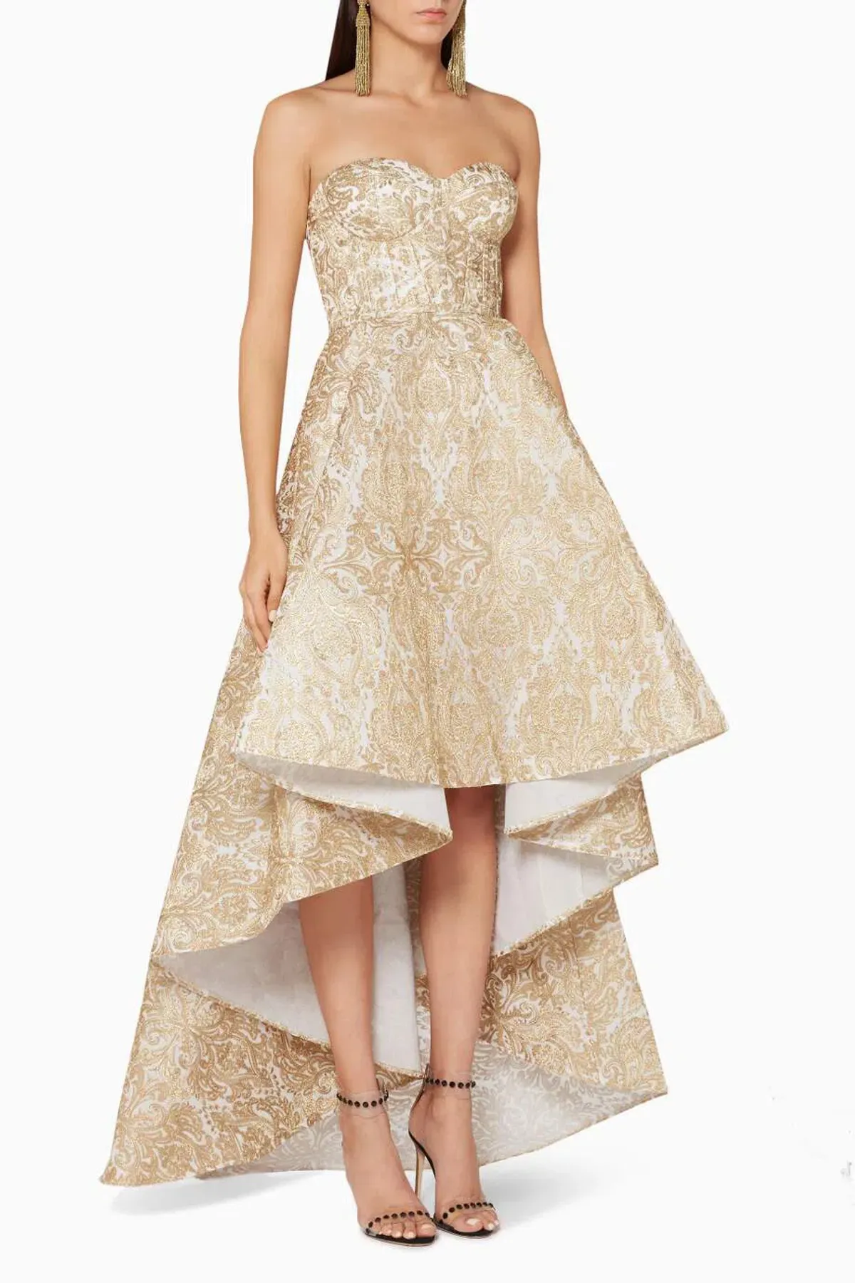 Elle Zeitoune Gold Embroidered Gianna Dress Size 12 - Image 1