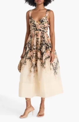 Zimmermann Illustration Midi Dress Tea Rococo Floral Size 3/AU14 for rent on The Volte - image 1