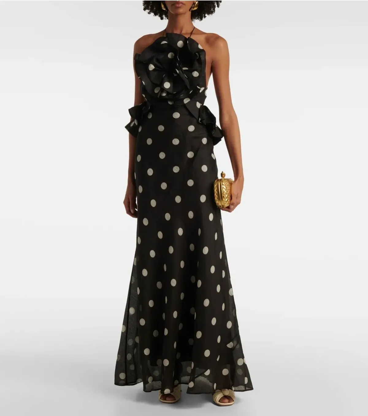 Zimmermann Crush Ruffle Halter Maxi Dress Black/Cream Dot 3/AU14 - Image 2