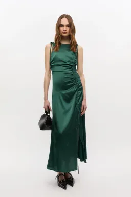 Ganni Green Satin Gathered Dress for rent on The Volte - image 1