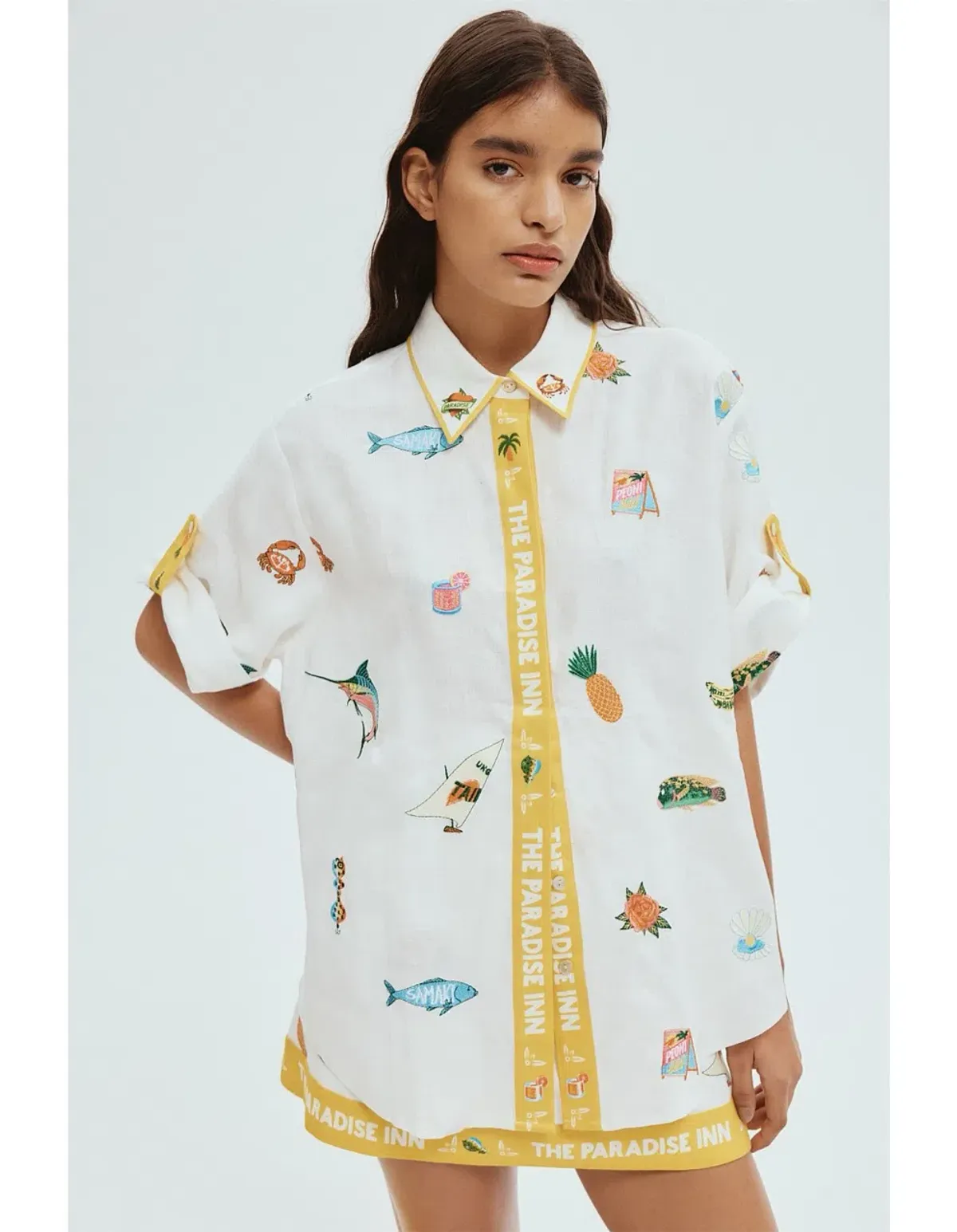ALEMAIS Blue Marlin Embroidered Shirt & Skirt Set Size 10 AU - Image 4
