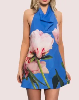 With Harper Lu - Mini Cowl Slip Dress Cobalt Peony  for rent on The Volte - image 1