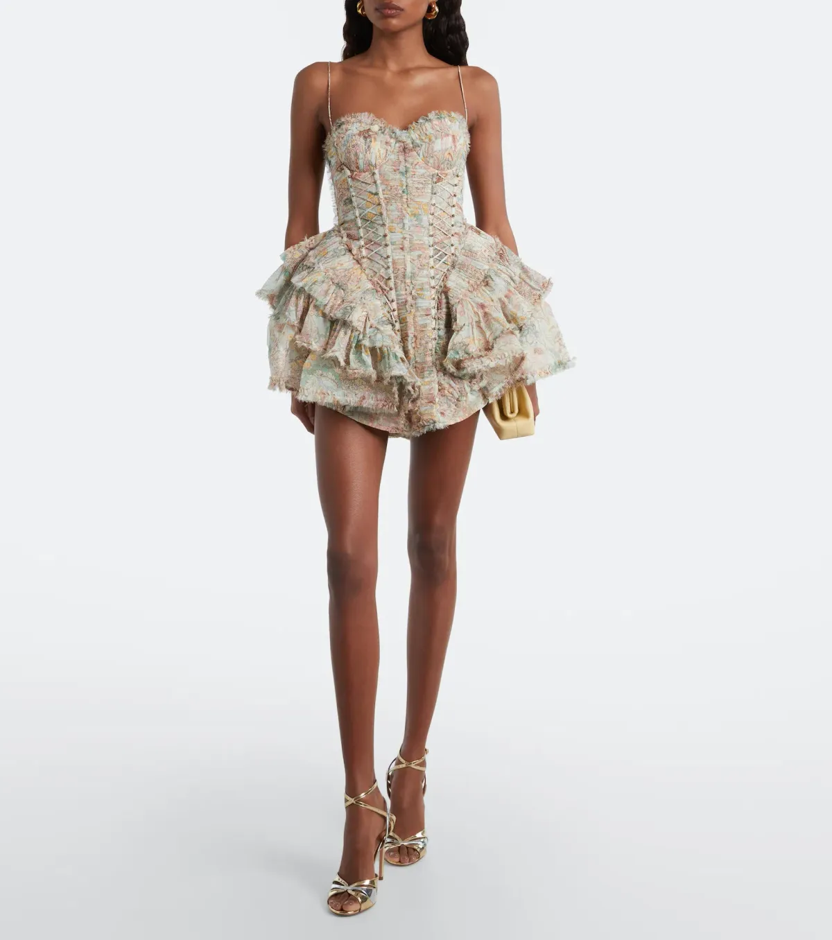 Zimmermann Rebellion Frayed Mini Dress in Mint Floral 1 / AU 10 - Image 1