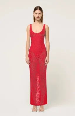 Michael Lo Sordo Halle Lace Midi Dress in Red Size 10 for rent on The Volte - image 1