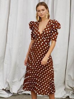 By Johnny Tessa Spot Tie-Back Pleated Midi Dress Size 10 for rent on The Volte - image 1