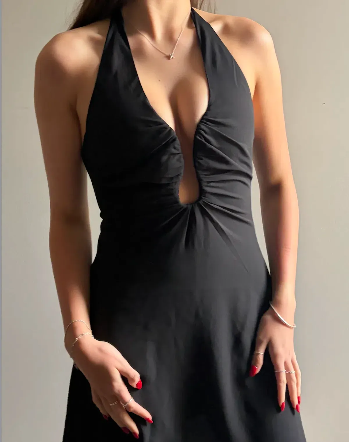 Meshki Chiffon Halter Mini Dress Size Small - Image 2
