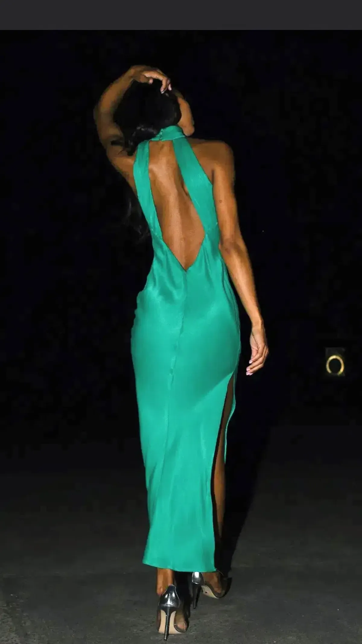 Meshki Claire Satin Drape Back Maxi Dress with Split Green s.8 - Image 6