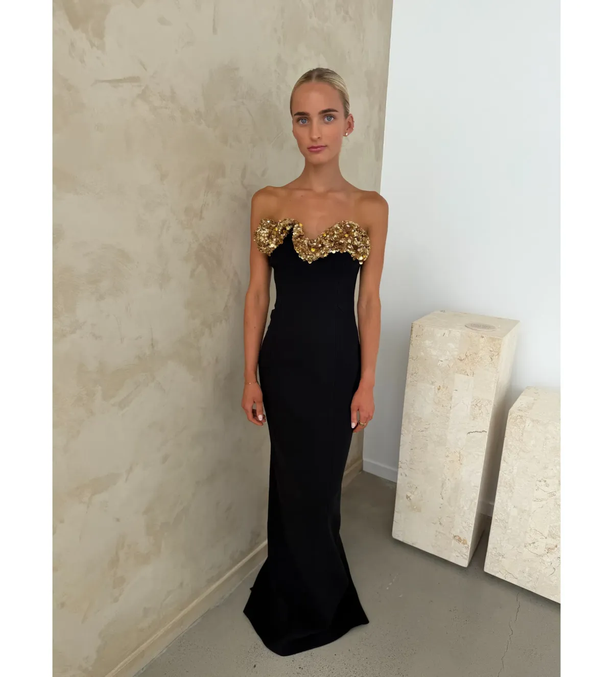 Rachel Gilbert Lucca Gown Black/Gold Size 2/AU 10 - Image 2