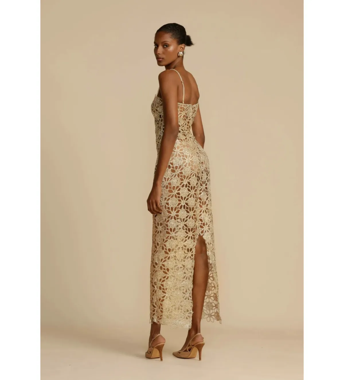 Arcina Ori Kendra Midi Dress Gold Size M/AU 10 - Image 4