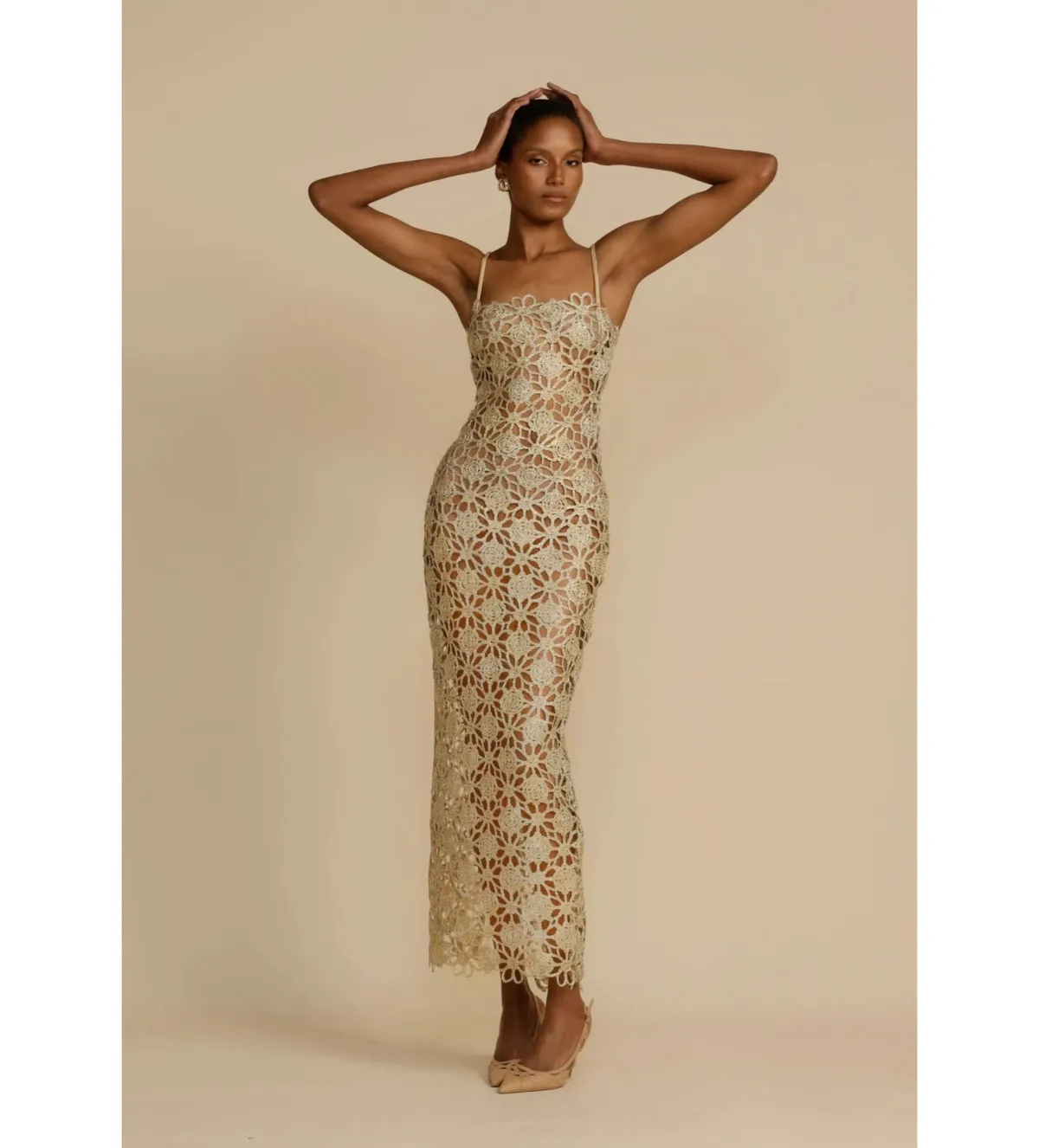 Arcina Ori Kendra Midi Dress Gold Size M/AU 10 - Image 1