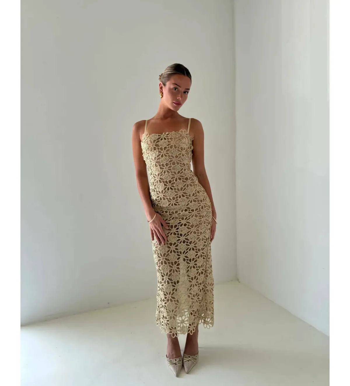 Arcina Ori Kendra Midi Dress Gold Size M/AU 10 - Image 2