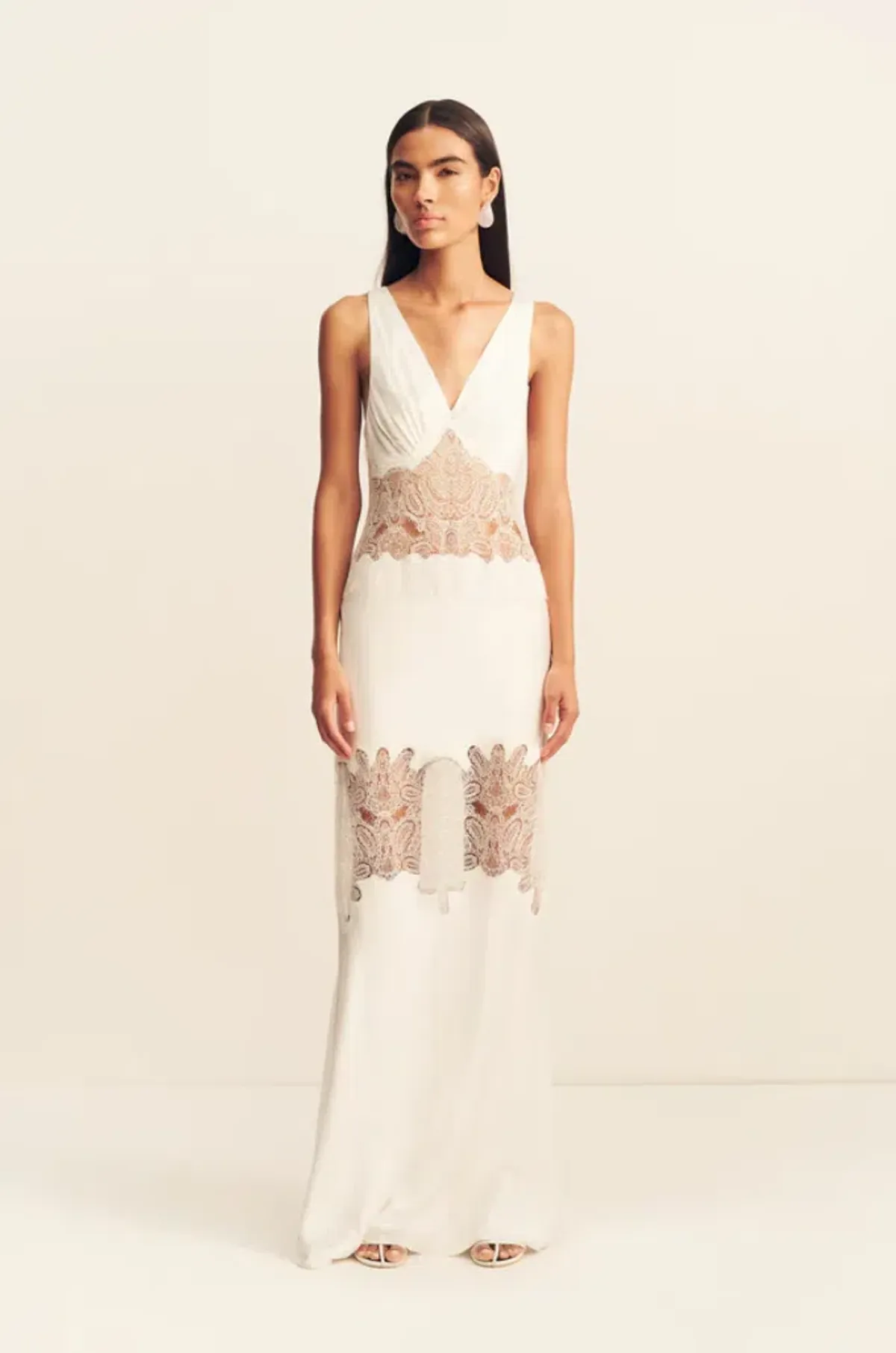 Shona Joy stratus plunged lace panelled maxi dress - ivory 8 - Image 1