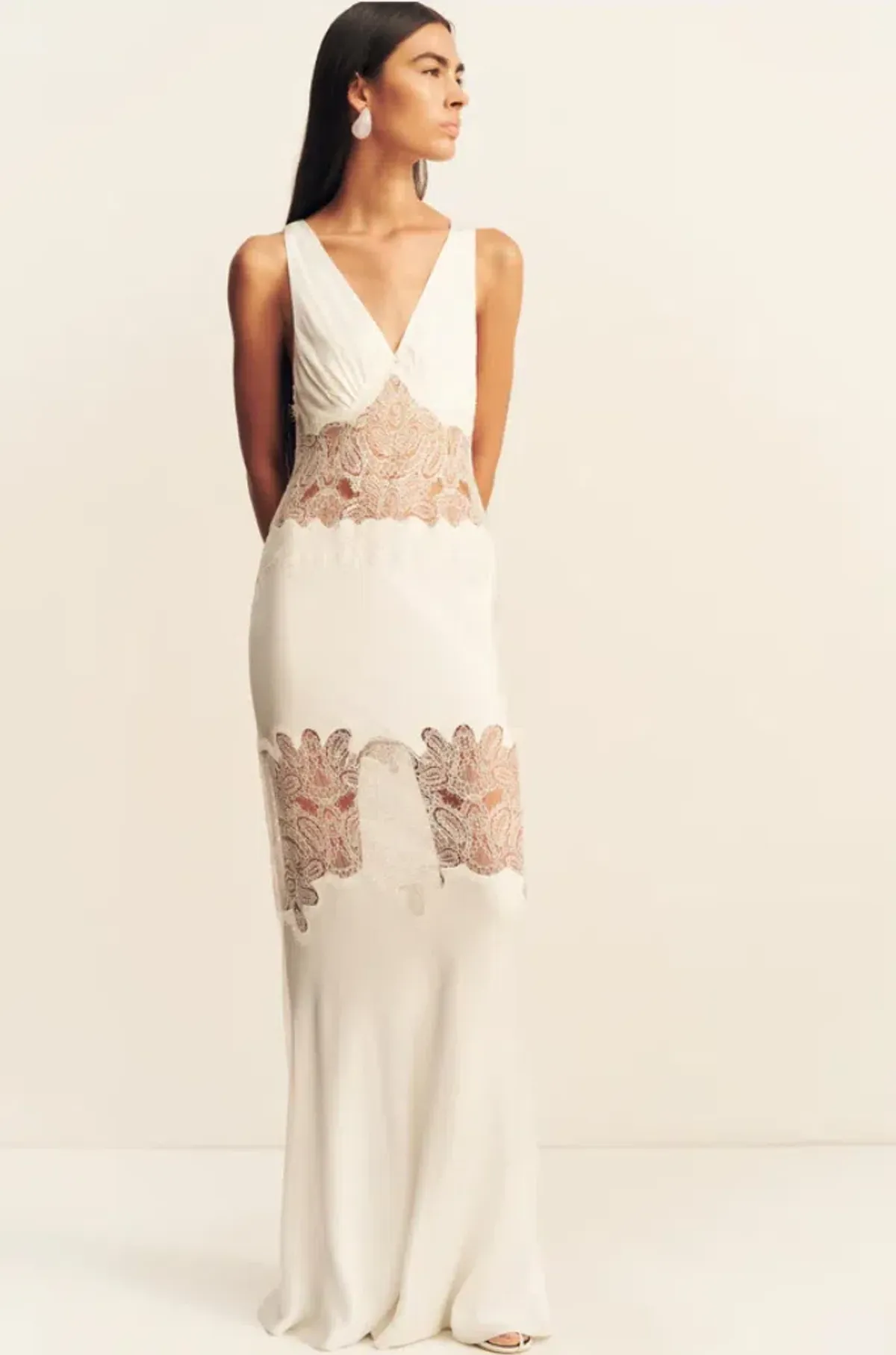 Shona Joy stratus plunged lace panelled maxi dress - ivory 10 - Image 2