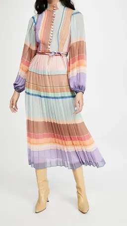 Zimmermann Rainbow Striped Crepe De Chine Midi Dress Multi Size 1 /AU 10 for rent on The Volte - image 1