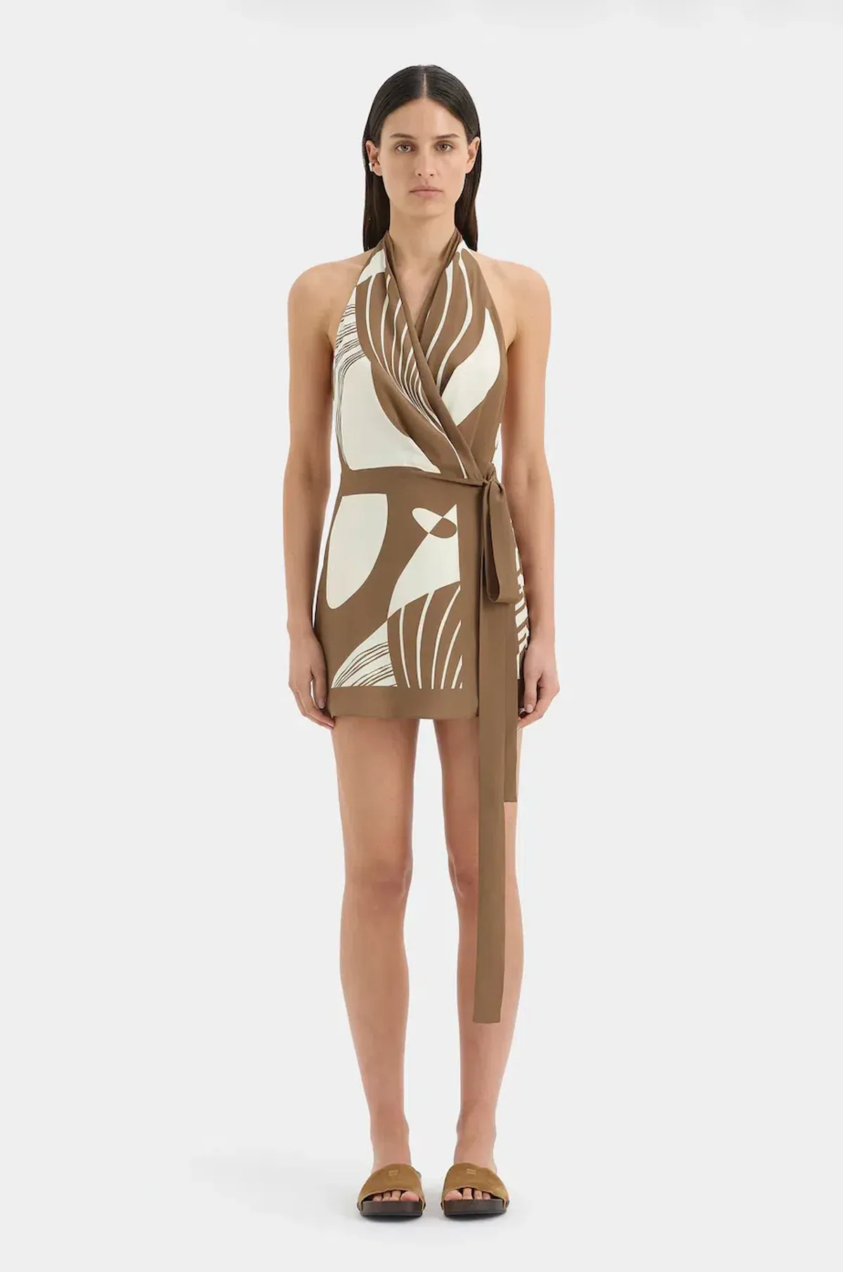 ALMARA WRAP HALTER MINI DRESS | ESPRESSO STRIPE - SIZE 8 - Image 4