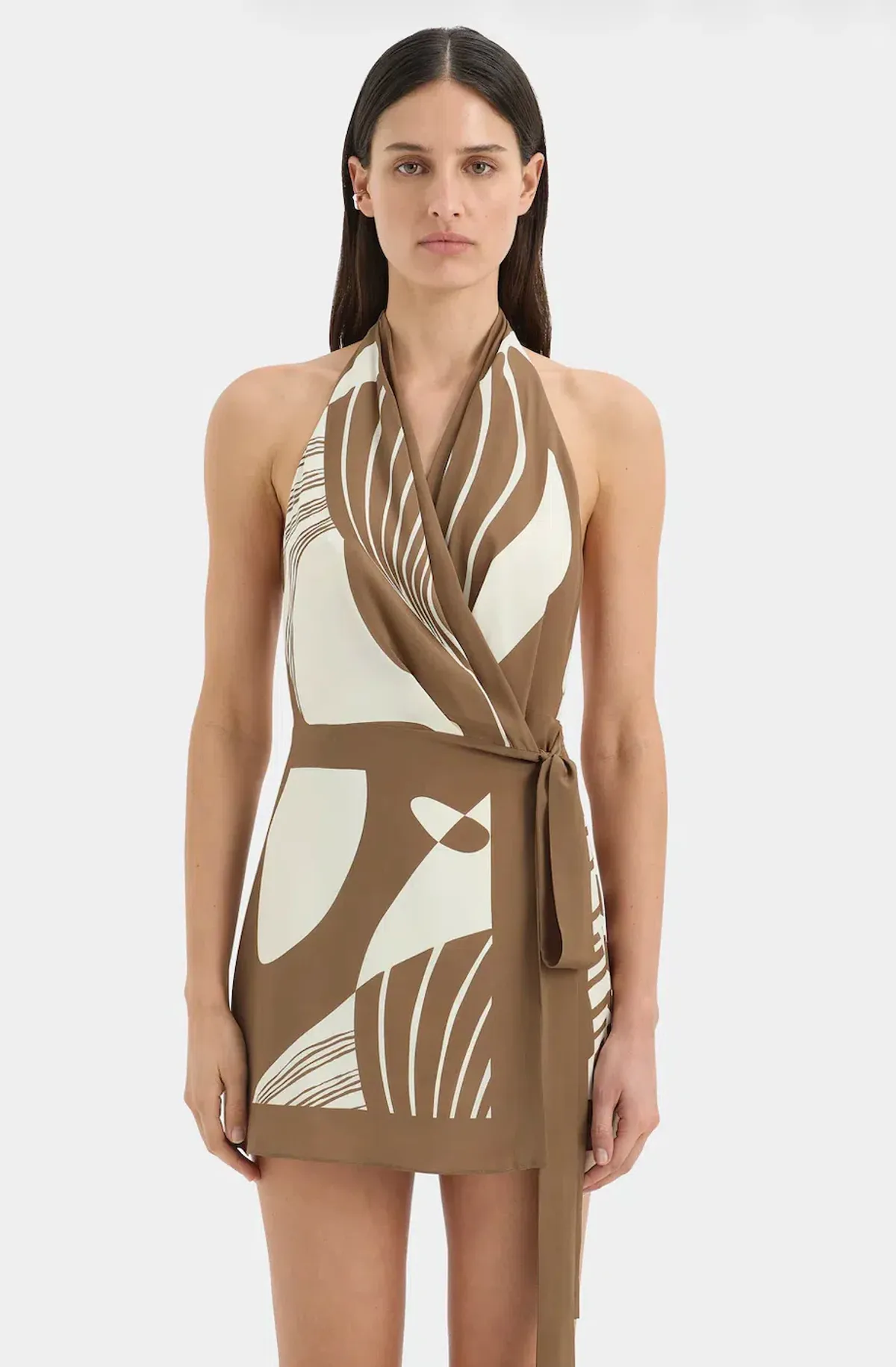 ALMARA WRAP HALTER MINI DRESS | ESPRESSO STRIPE - SIZE 10 - Image 3