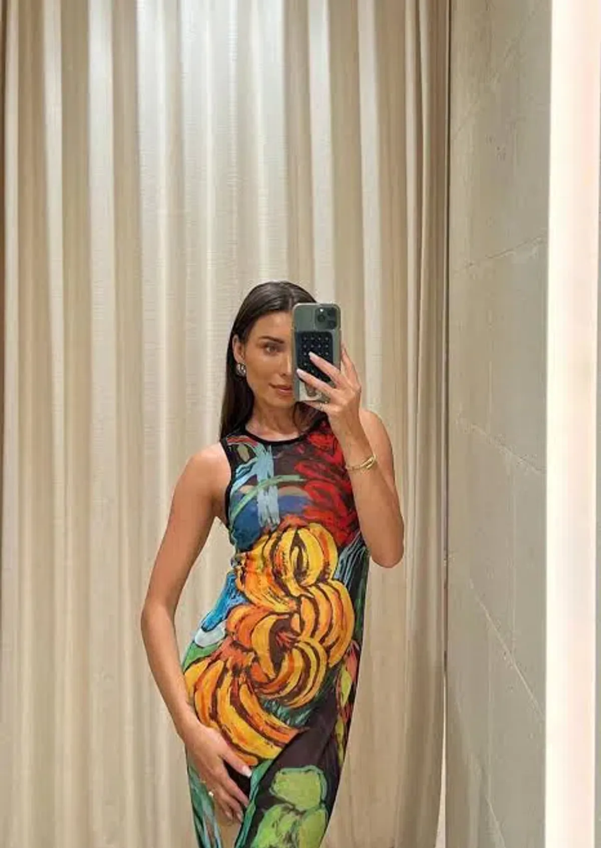 Venroy Mesh Tank Dress Jamaica Print Size 8 S Small - Image 5