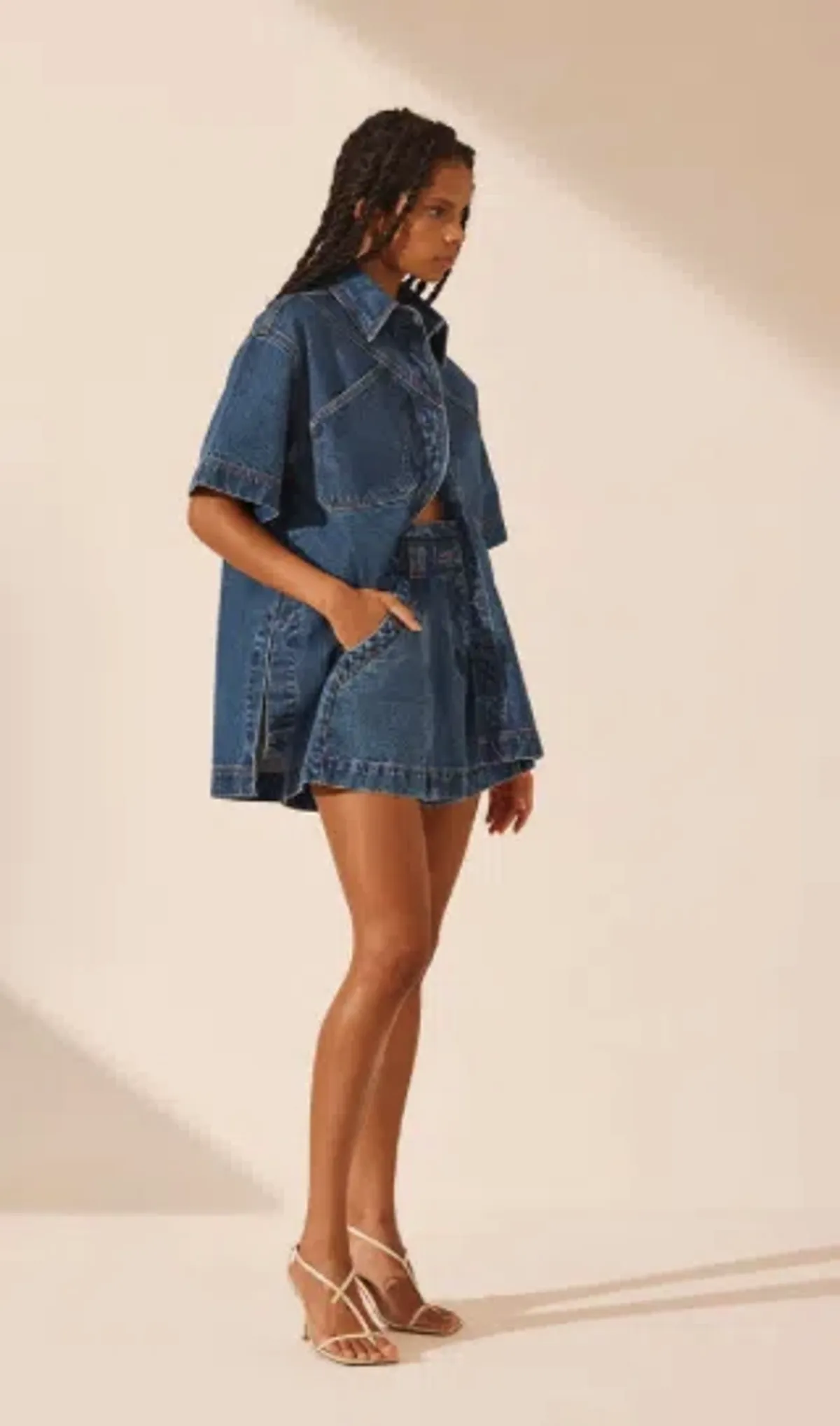 Raquel Short Sleeve Shirt and High Waisted Flared Short Set - Image 2