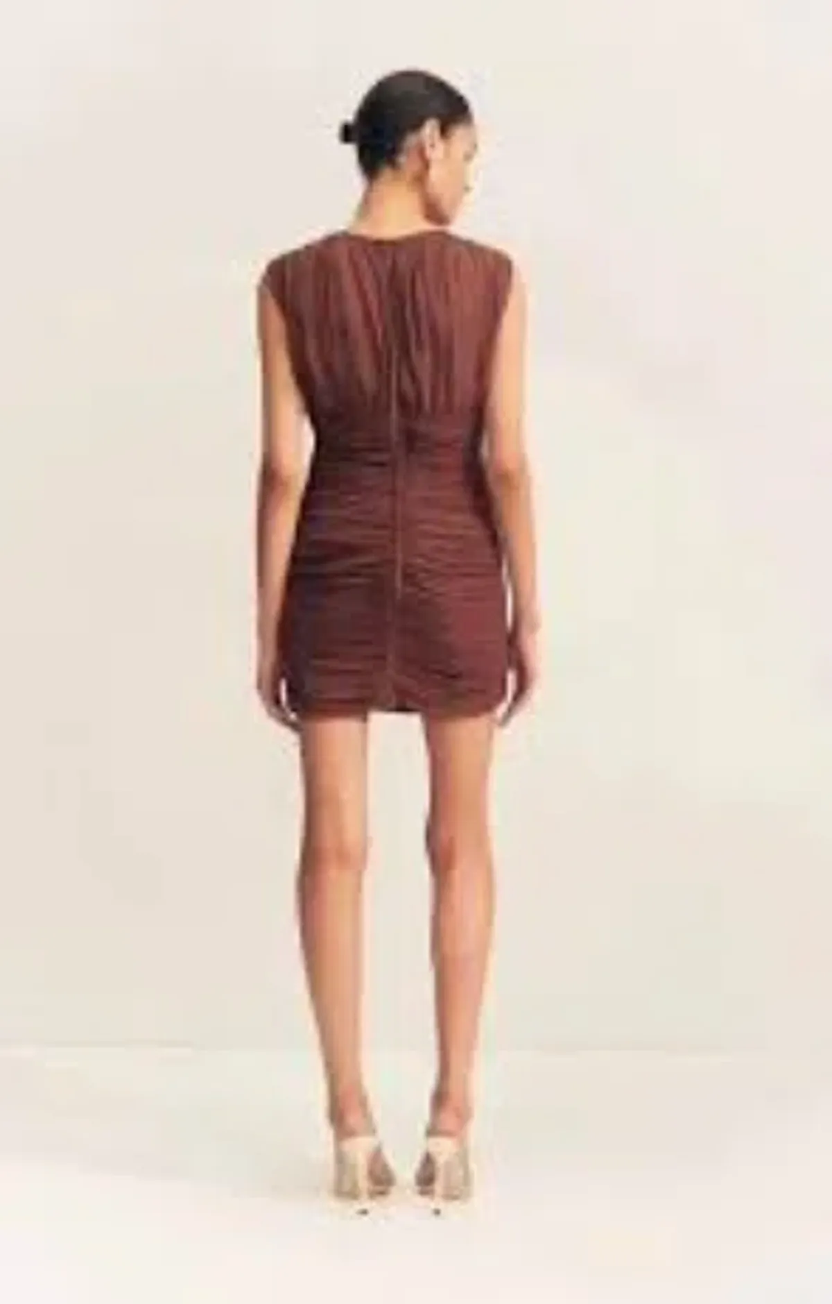 Shona Joy Blair Panelled Gathered Mini Dress in Cocoa - Image 2