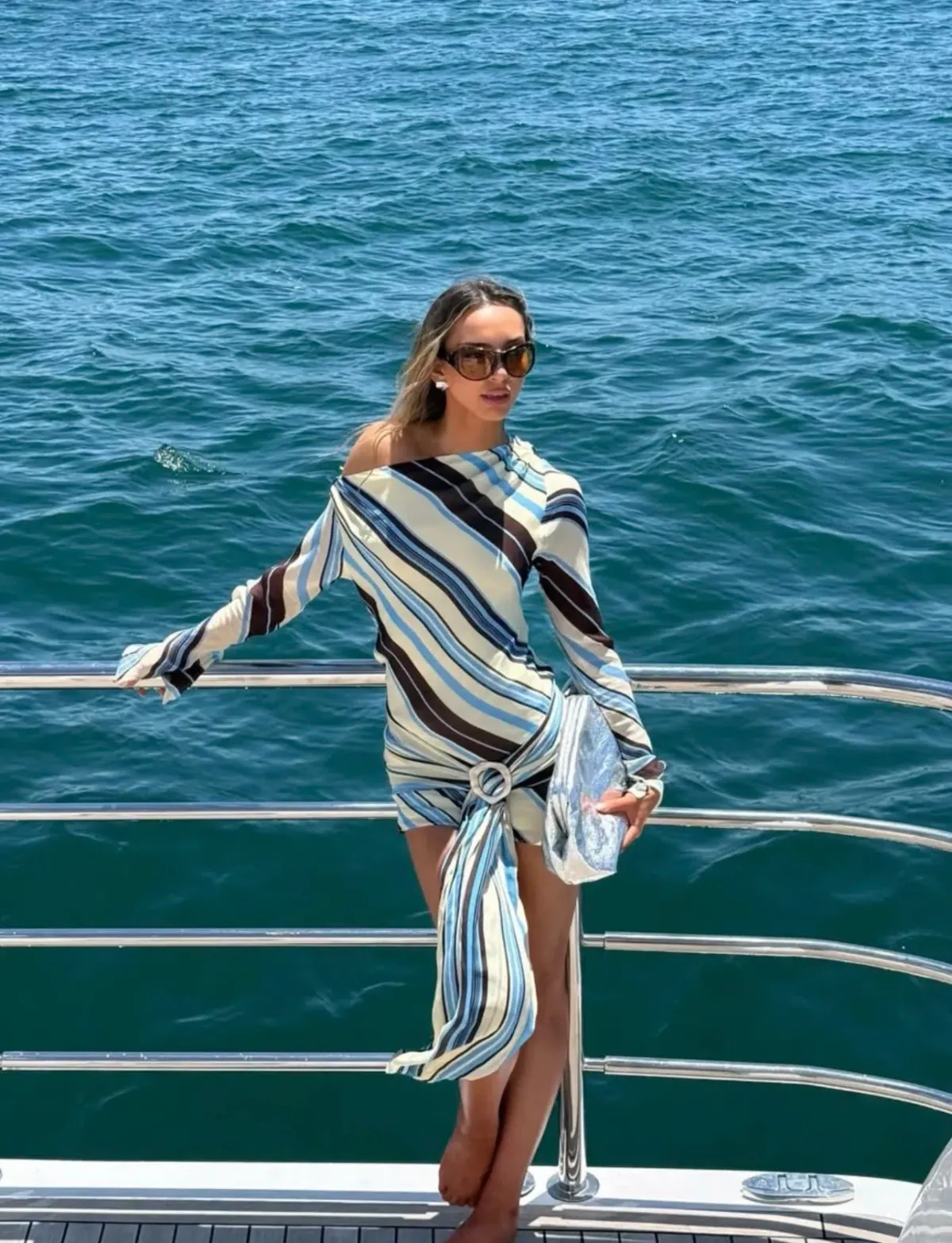 Benni Elise Mini Dress in Ocean Stripe Size 10 - Image 1