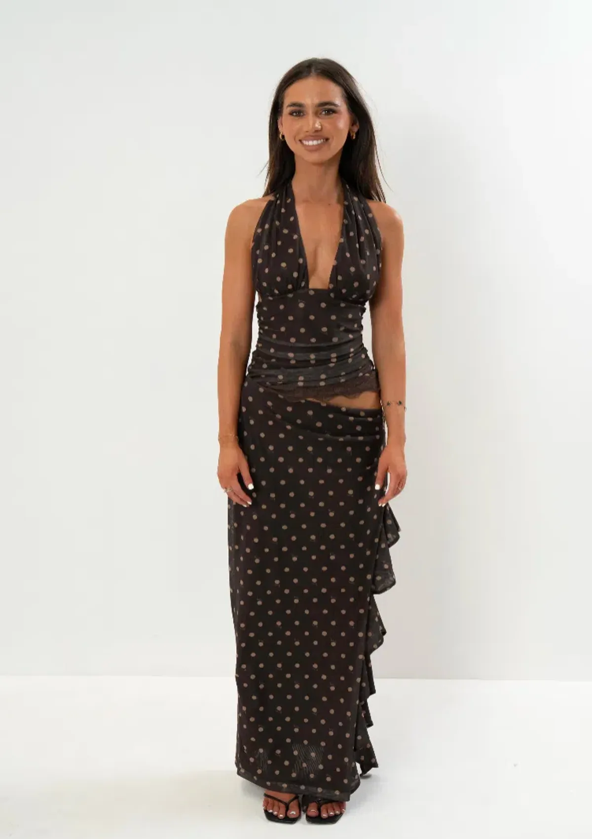 Benni Penelope Maxi Dress Espresso Chocolate Polka Dot 10 - Image 1