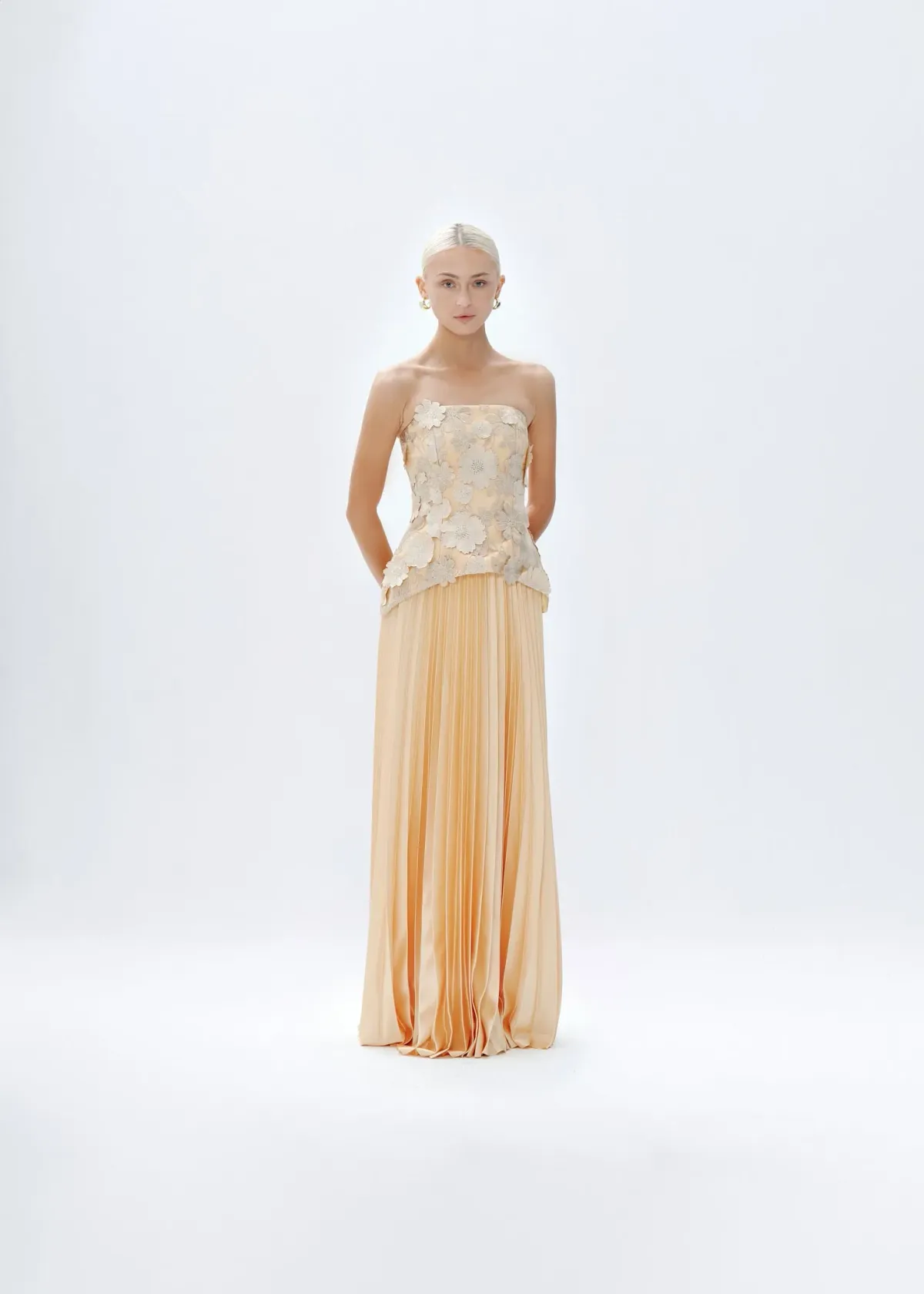 Justin Tong Cascade Pleated Gown Size 10 - Image 4