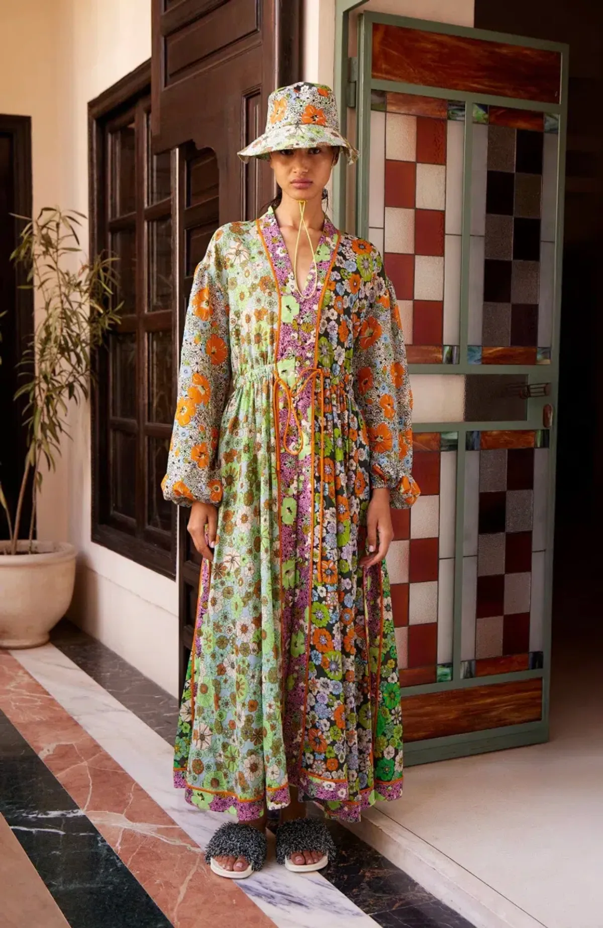 Alémais Orange Blossom Spliced Midi Dress Size 14AU - Image 1
