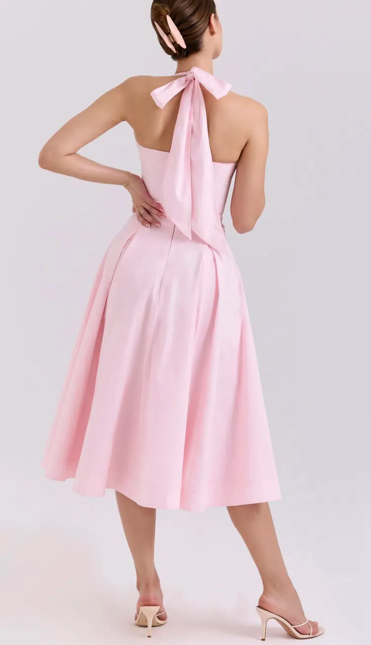House of CB - Allen - Pink Stretch Cotton Halter Midi Sundress - Size Small, Cup A-B - Image 2