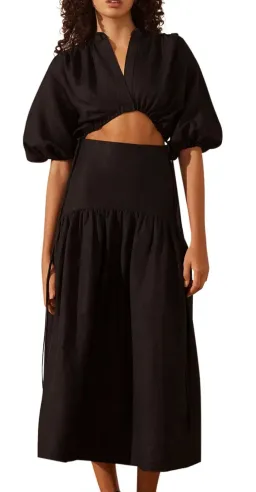 Shona Joy Mare Linen Deconstructed Midi Dress Black Size 8 for rent on The Volte - image 1