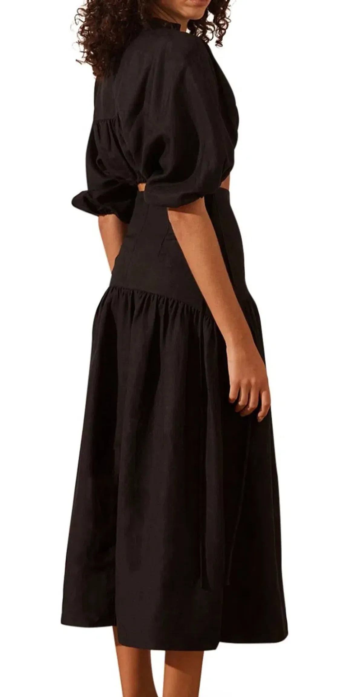 Shona Joy Mare Linen Deconstructed Midi Dress Black Size 8 - Image 2
