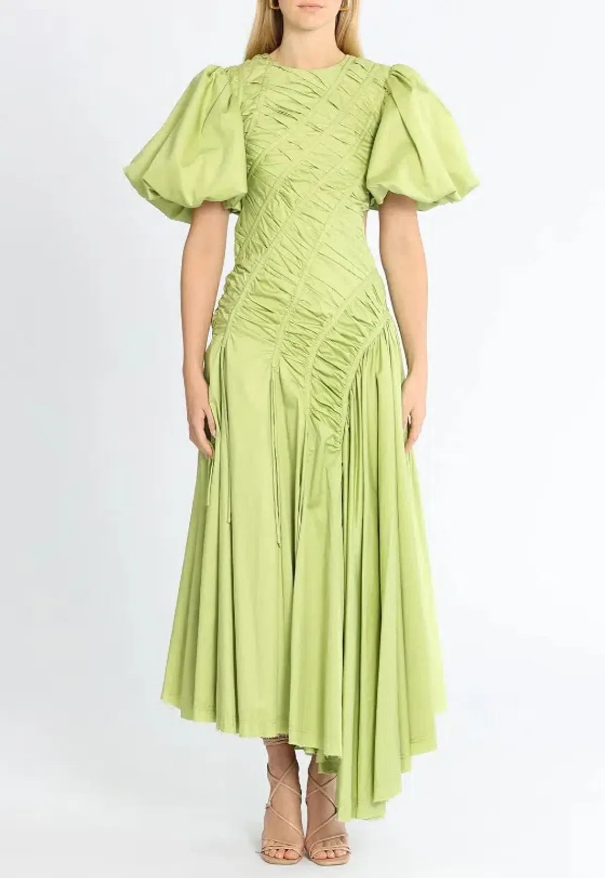 Aje Siren Drawstring Midi Dress Green Size 6 - Image 6