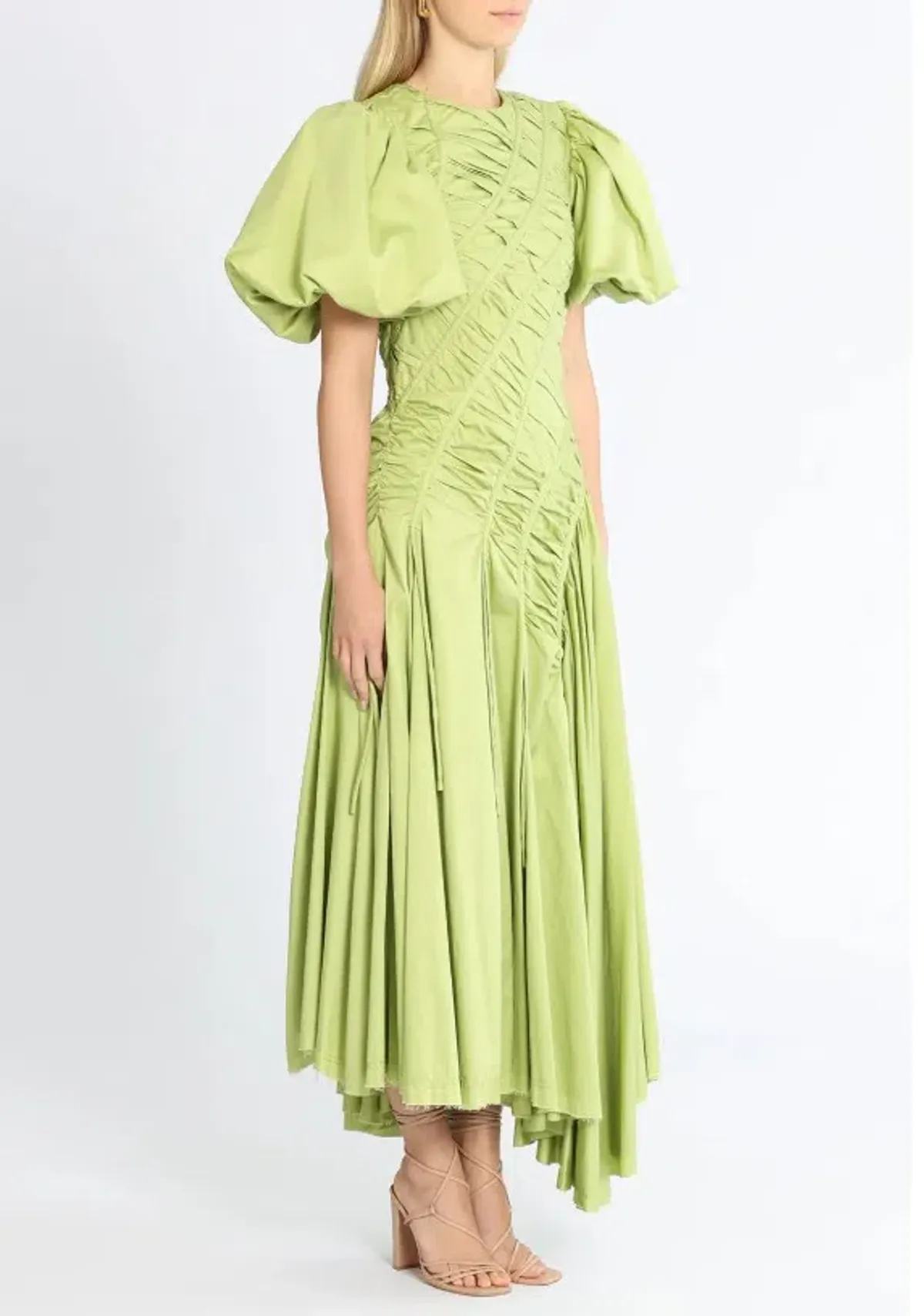 Aje Siren Drawstring Midi Dress Green Size 6 - Image 4
