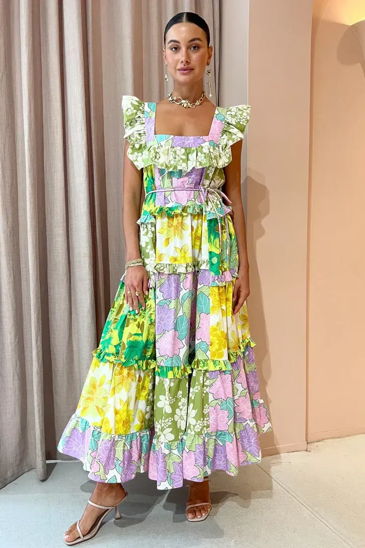 Alemais Elora Tiered Patchwork Midi Dress - Image 1