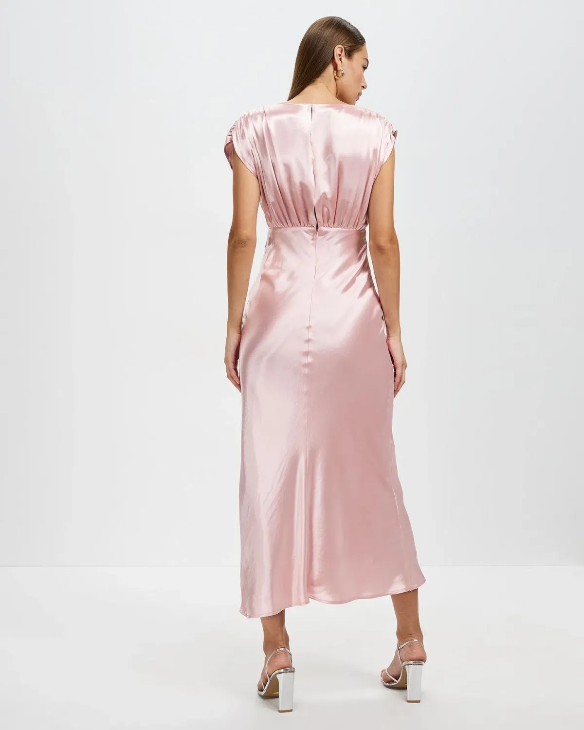 Pink Satin Cross Over Gather Dress THIRD FORM - Image 4
