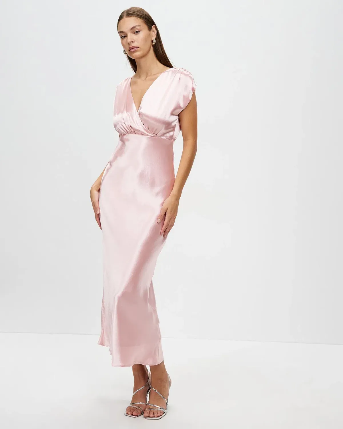 Pink Satin Cross Over Gather Dress THIRD FORM - Image 1