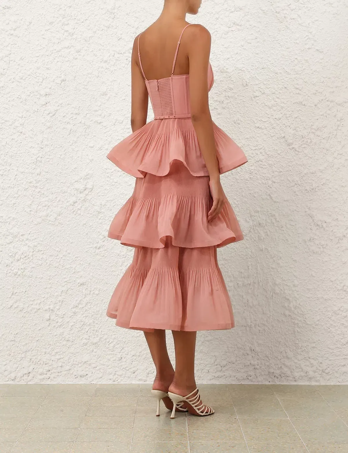 Zimmermann Dusty Pink Pleated Tiered Midi Dress s0 - Image 1