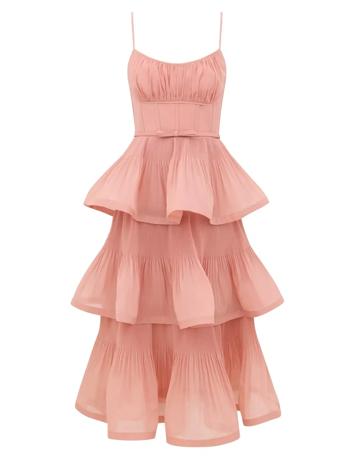 Zimmermann Dusty Pink Pleated Tiered Midi Dress s0 - Image 4