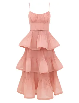 Zimmermann Dusty Pink Pleated Tiered Midi Dress s0 for rent on The Volte - image 4