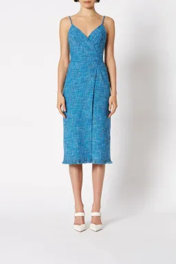 Scanlan Theodore Tweed Midi Dress In Blue | Size AU 8 for rent on The Volte - image 1