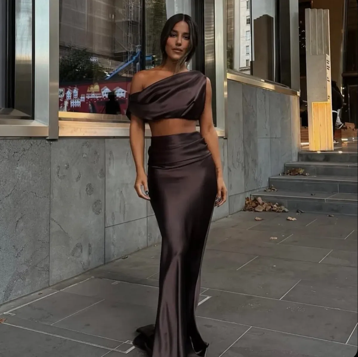 Effie kats Perez satin maxi set brown size 6 - Image 2