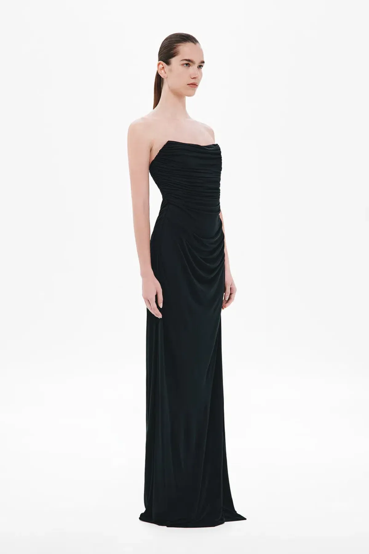 MISHA The Dry Jersey Draped Midi Dress – Black 12 - Image 2