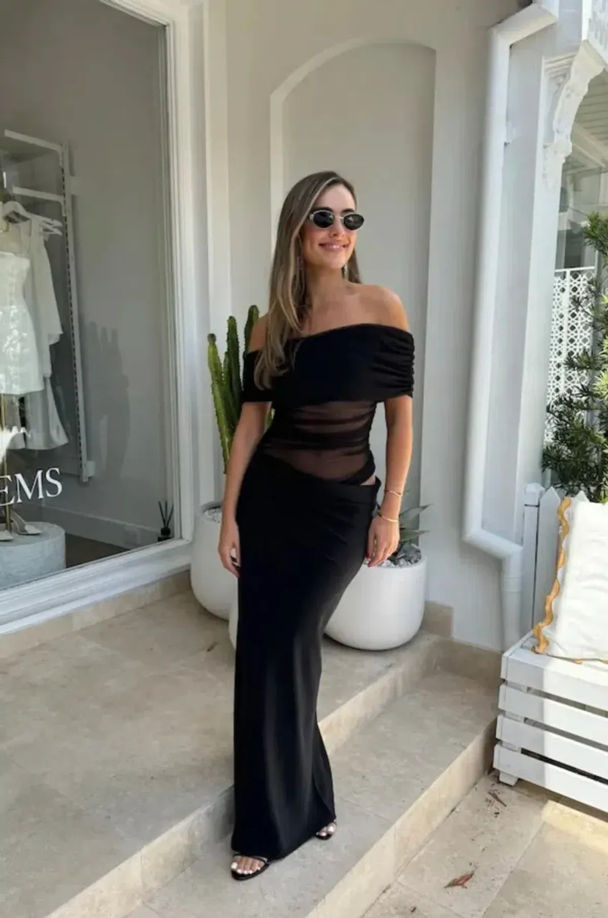 Benni Nico off shoulder maxi dress in black size 8 - Image 1