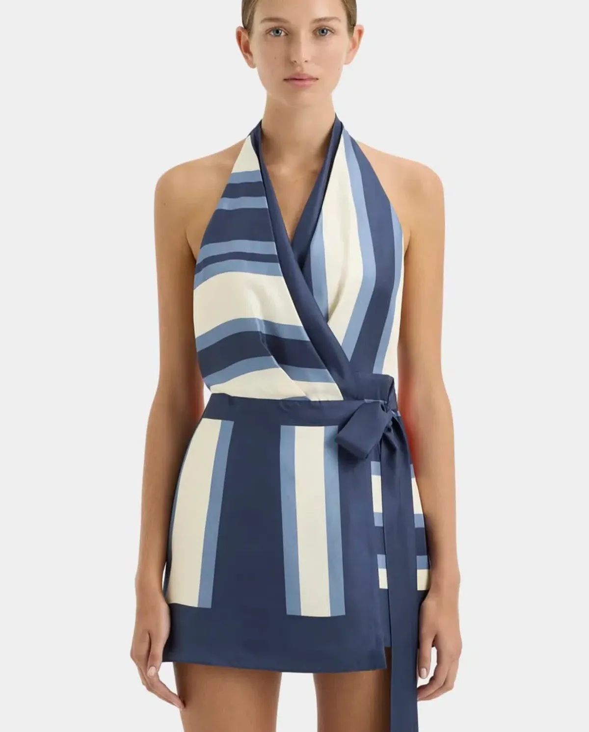 SIR the Label dazed wrap halter mini dress in studio print size 10 - Image 6