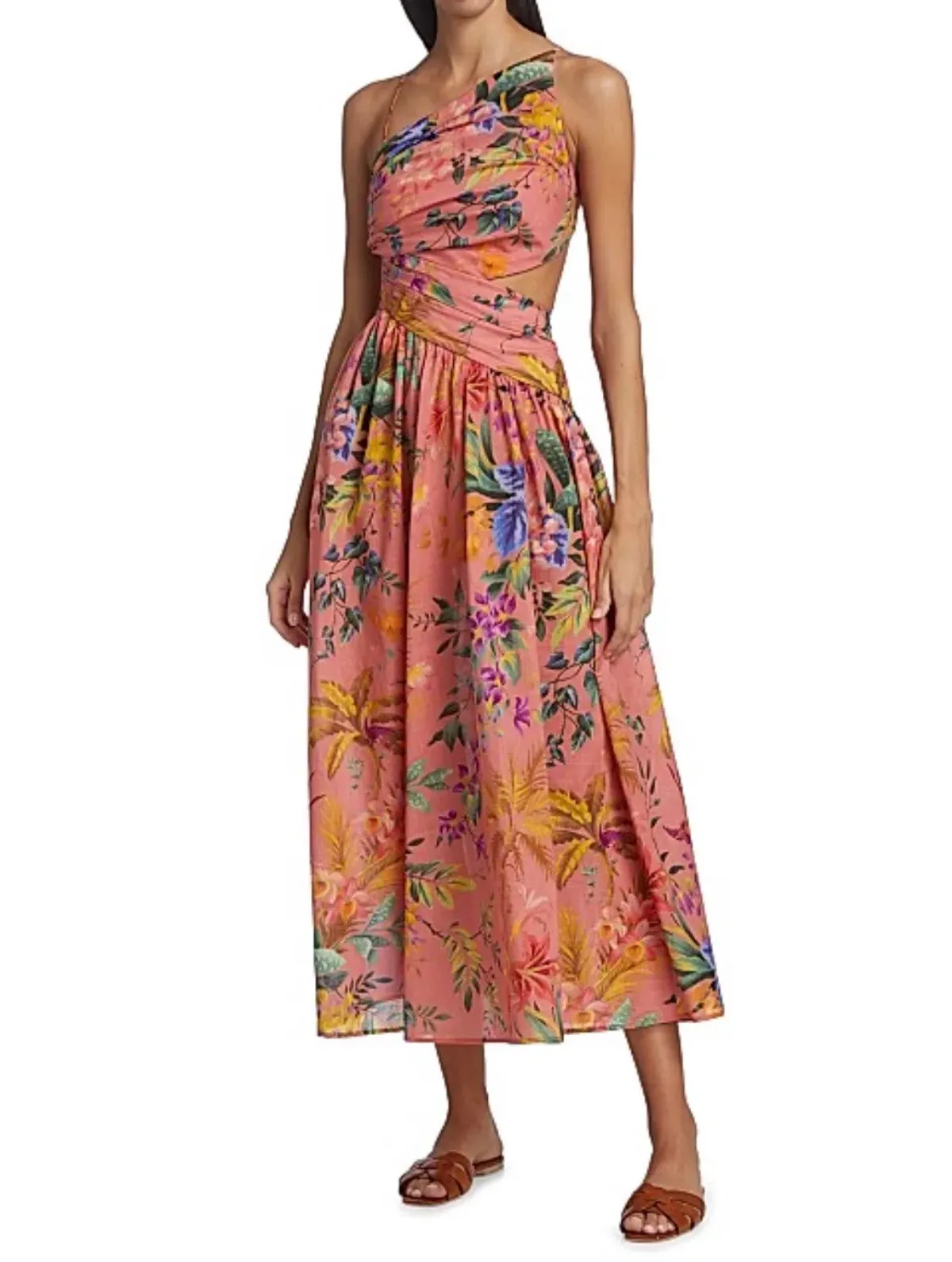 Zimmerman Tropicana asymmetrical dress in pink floral size 1 - Image 3