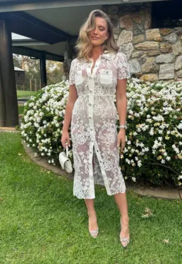 Self Portrait  White Lace Button Front Midi Dress for rent on The Volte - image 5