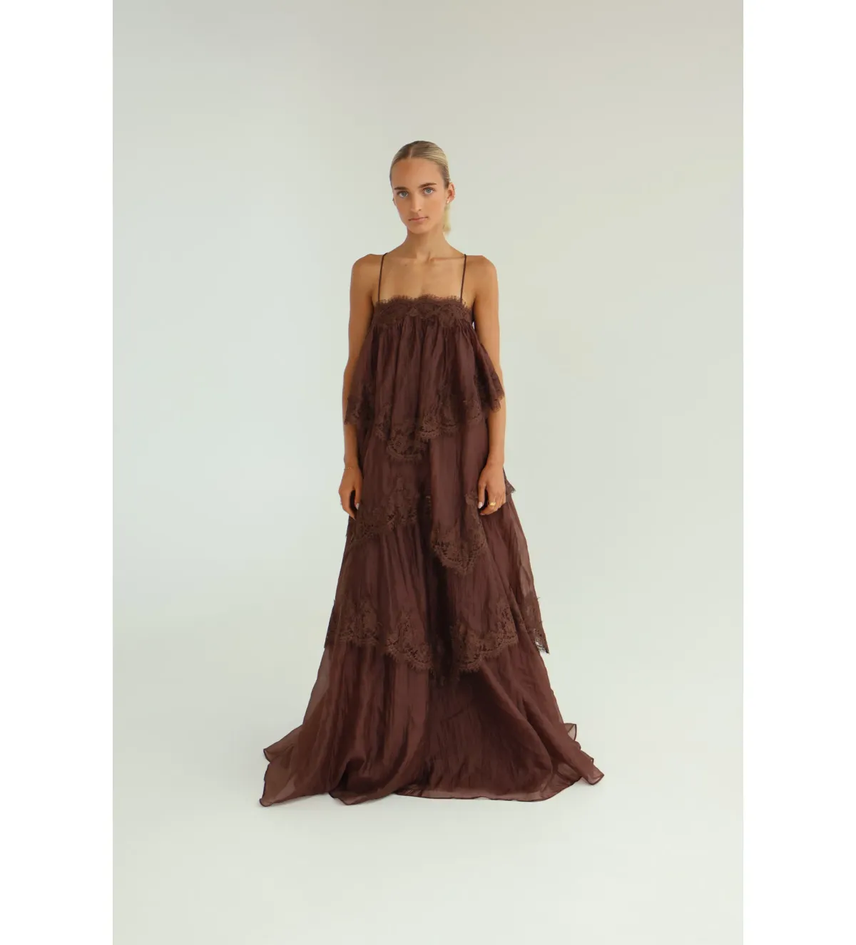 Aje Ophelia Lace Gown in Chocolate Size AU6 - Image 2