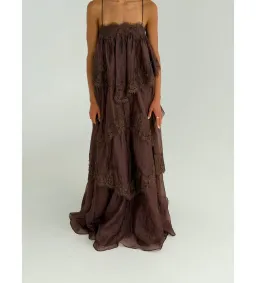 Aje Ophelia Lace Gown in Chocolate Size AU6 for rent on The Volte - image 6