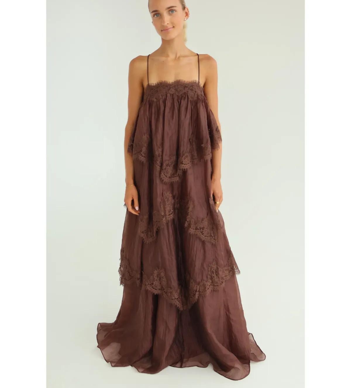 Aje Ophelia Lace Gown in Chocolate Size AU6 - Image 4