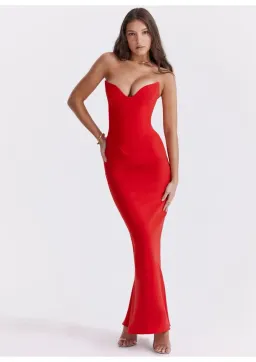 House of Cb Tamara strapless maxi dress cherry red size 10 for rent on The Volte - image 1