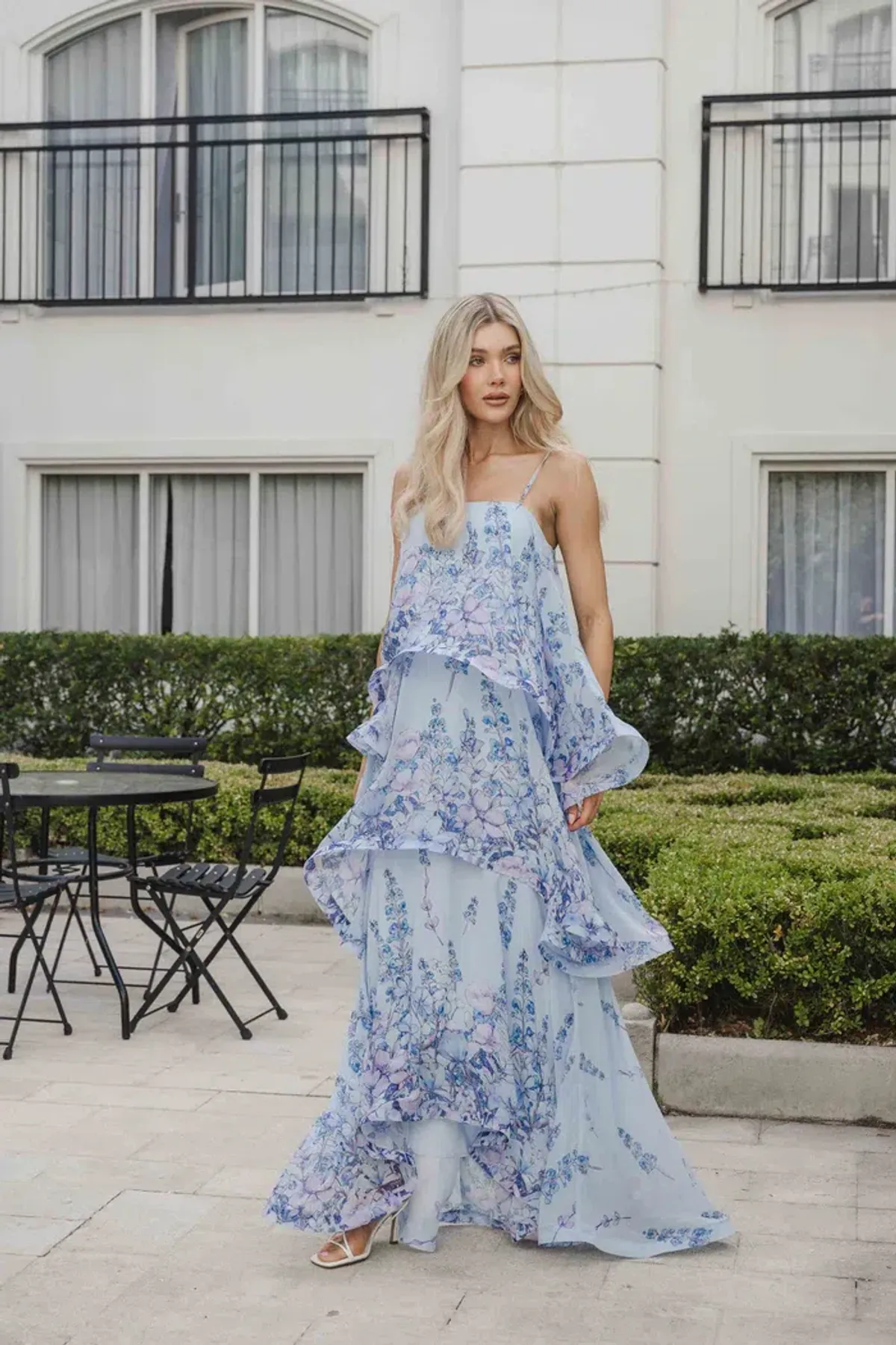 Elliatt Armani Tiered Maxi Dress in Baby Blue Floral Size Small - Image 1